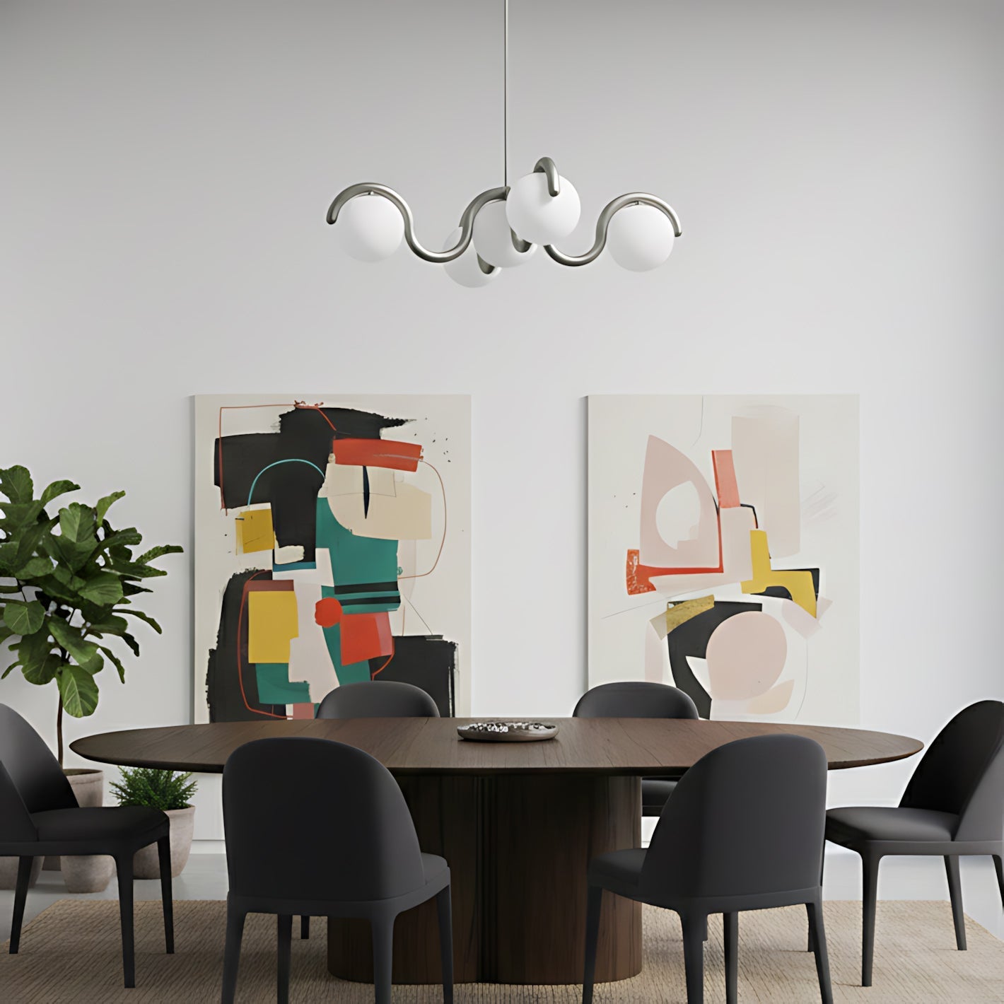 Moderne Kroonluchter met Messing en Glas – Artistieke Verlichting voor Eetkamer en Woonkamer