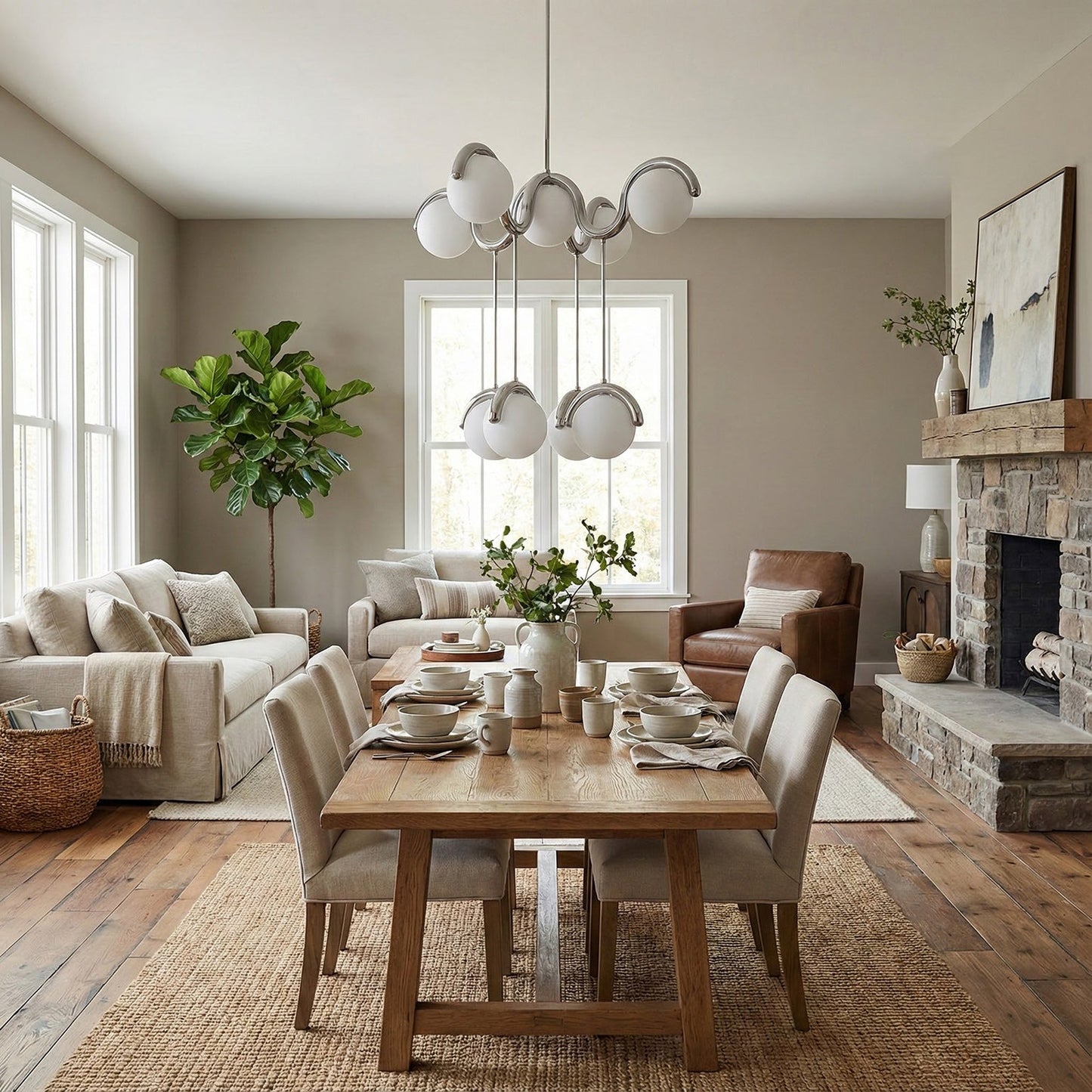 Moderne Kroonluchter met Messing en Glas – Artistieke Verlichting voor Eetkamer en Woonkamer