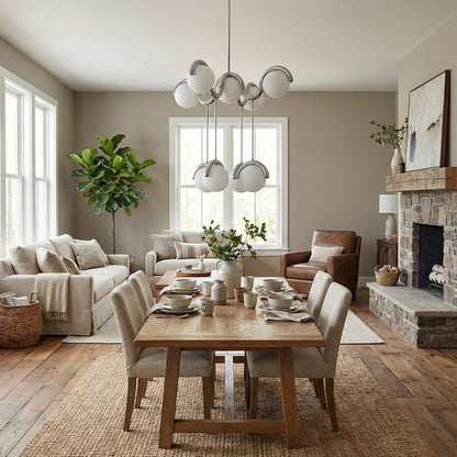 Moderne Kroonluchter met Messing en Glas – Artistieke Verlichting voor Eetkamer en Woonkamer