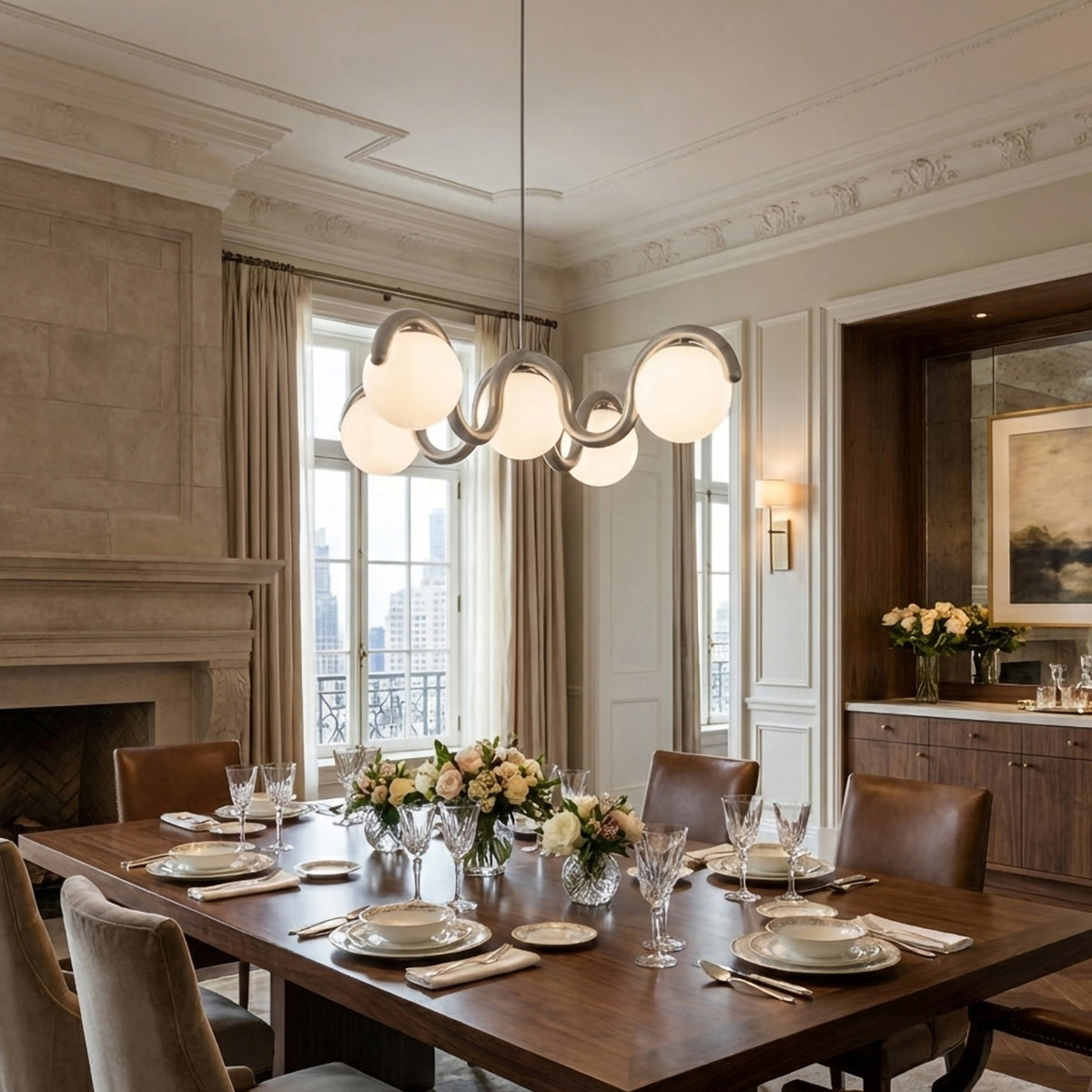 Moderne Kroonluchter met Messing en Glas – Artistieke Verlichting voor Eetkamer en Woonkamer