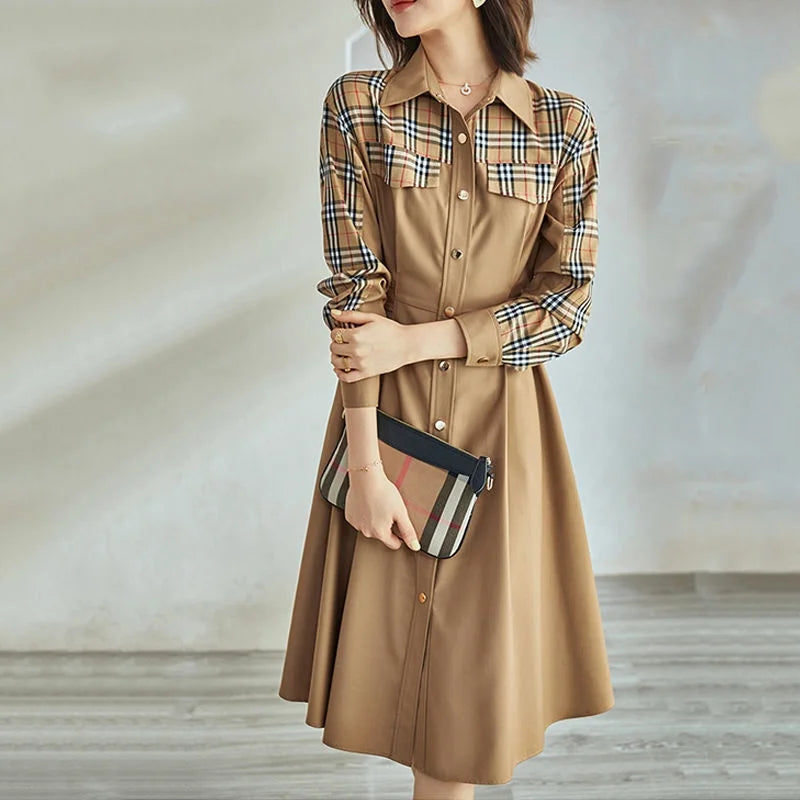 Vrouwen Flanellen Ruitjesshirt Jurk Comfortabel