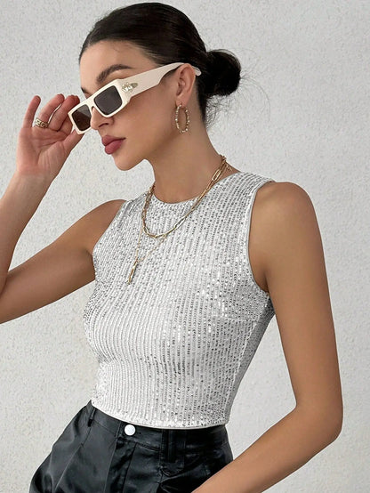 Glitters Vest Met Kralen voor Nachtclub en Feesten