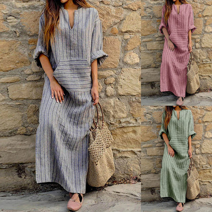 Lange Zakjurk voor Vrouw met Streepjes Zomercollectie