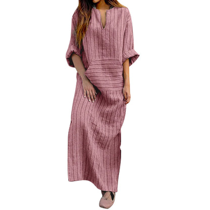 Lange Zakjurk voor Vrouw met Streepjes Zomercollectie