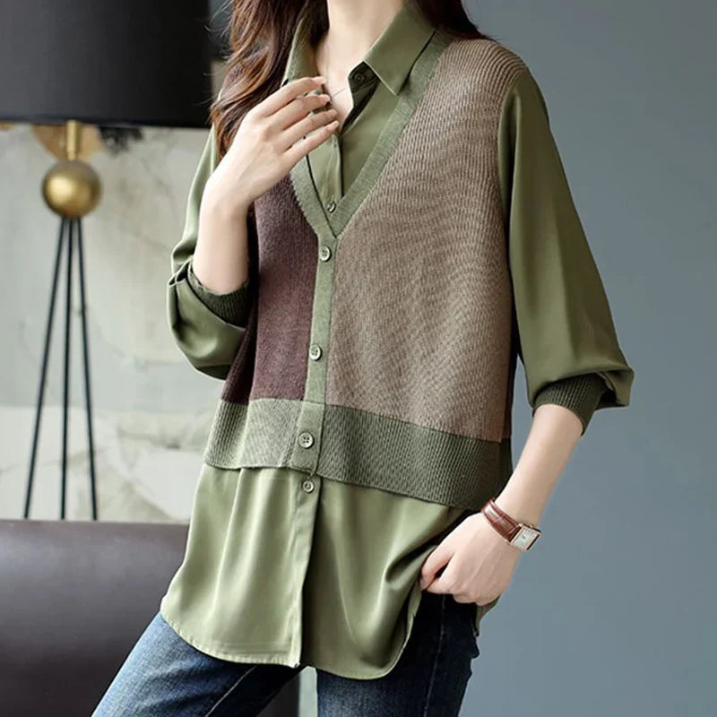 Vrouwelijke Patchwork Blouse Zenith Vogue Stijlvol - StudioMarella