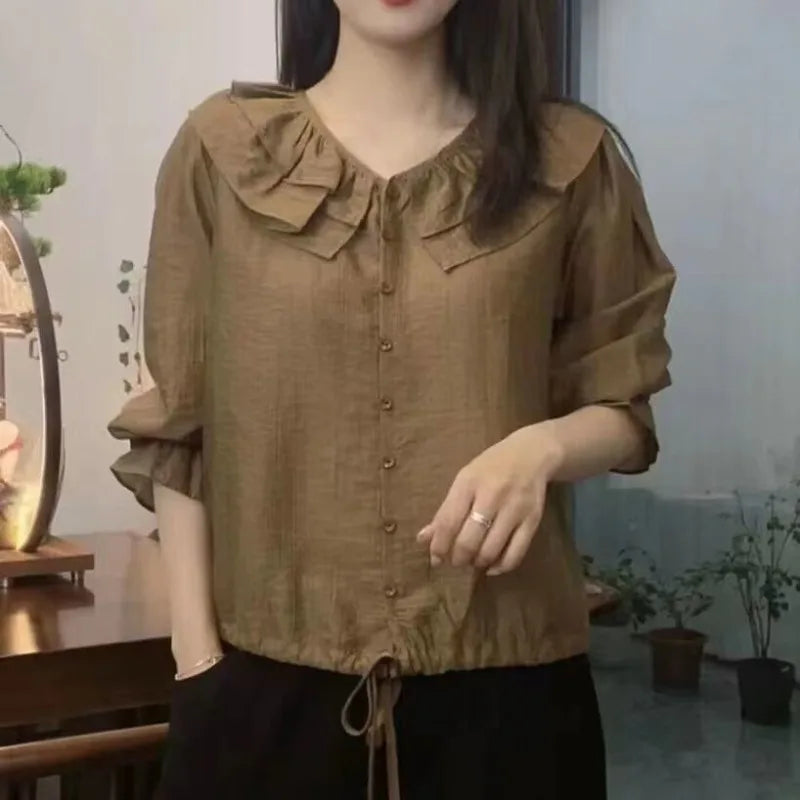 Vrouwelijke Losse Blouse met Koord voor Warme Dagen