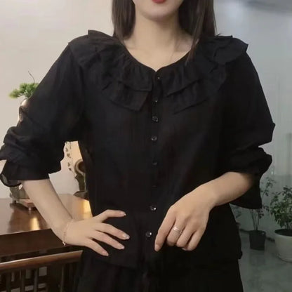 Vrouwelijke Losse Blouse met Koord voor Warme Dagen