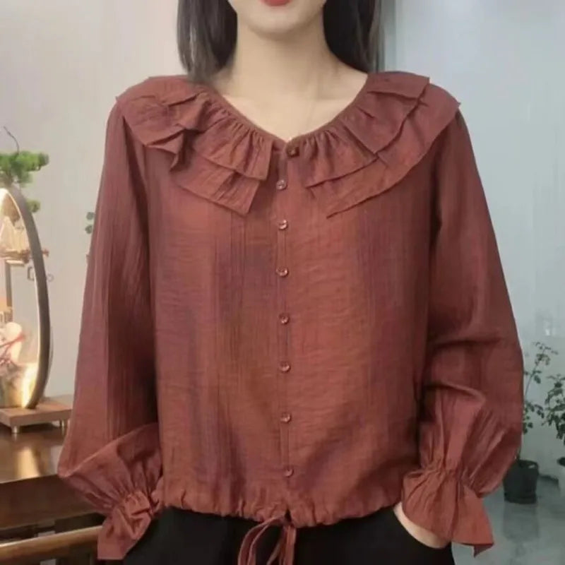 Vrouwelijke Losse Blouse met Koord voor Warme Dagen