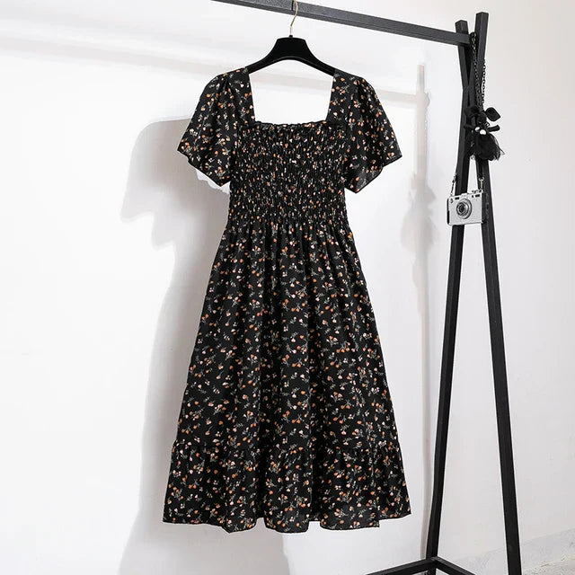 Vrouwelijke Midi Jurk Zomerse Bloemenprint Chiffon