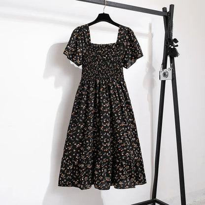 Vrouwelijke Midi Jurk Zomerse Bloemenprint Chiffon
