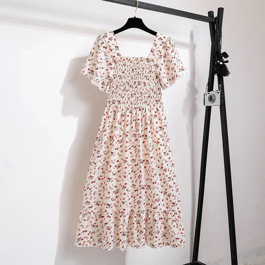 Vrouwelijke Midi Jurk Zomerse Bloemenprint Chiffon - StudioMarella
