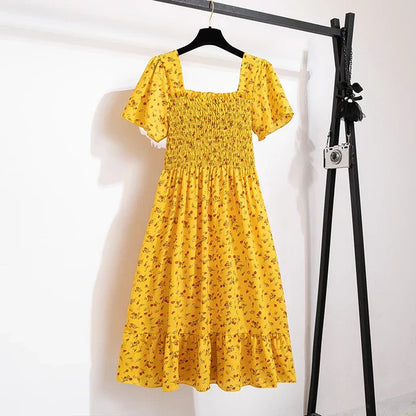Vrouwelijke Midi Jurk Zomerse Bloemenprint Chiffon