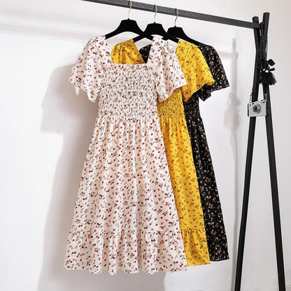 Vrouwelijke Midi Jurk Zomerse Bloemenprint Chiffon