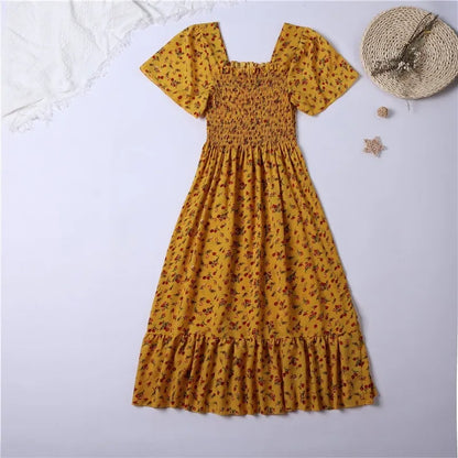 Vrouwelijke Midi Jurk Zomerse Bloemenprint Chiffon
