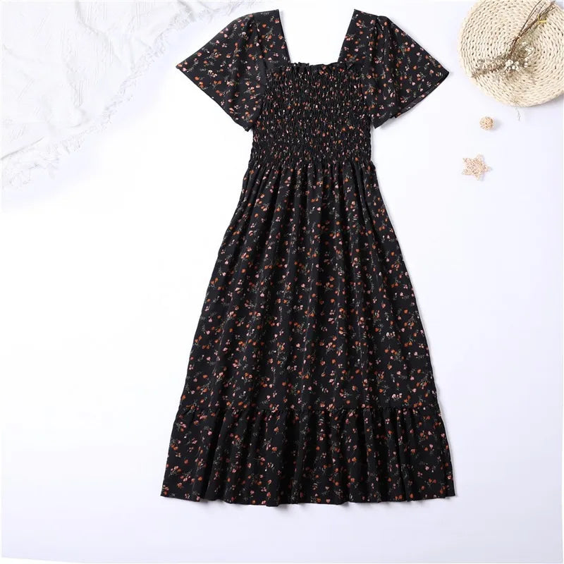 Vrouwelijke Midi Jurk Zomerse Bloemenprint Chiffon