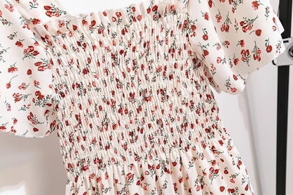 Vrouwelijke Midi Jurk Zomerse Bloemenprint Chiffon