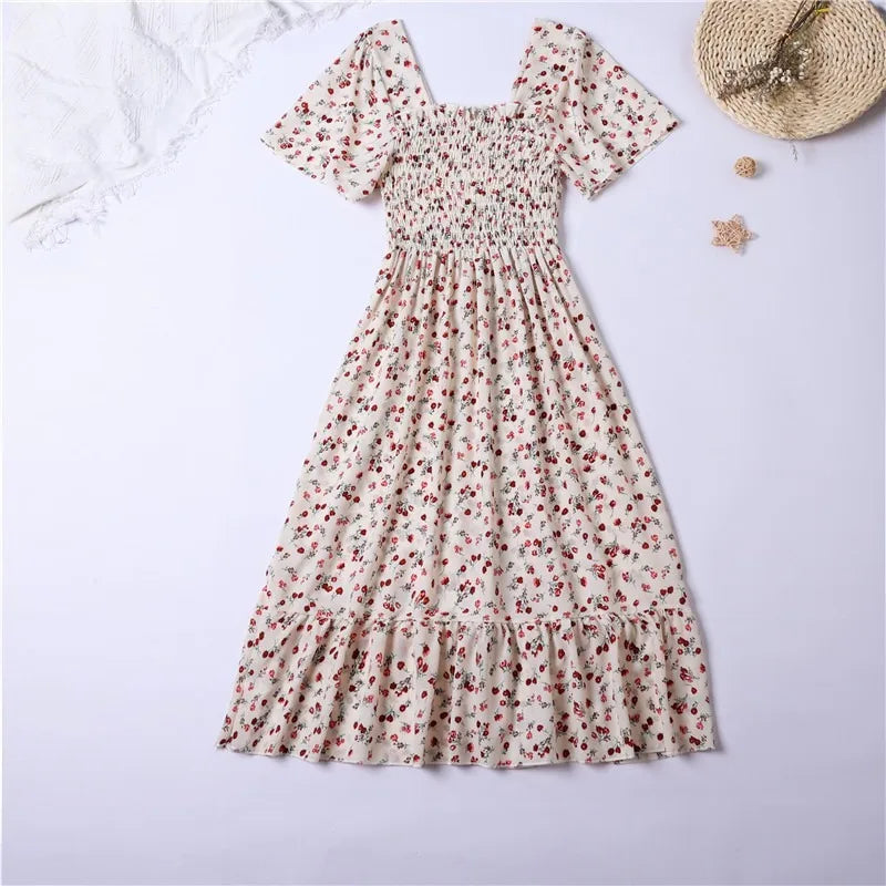 Vrouwelijke Midi Jurk Zomerse Bloemenprint Chiffon