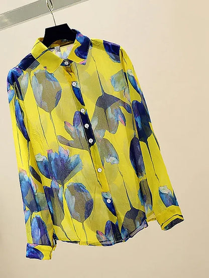 Vrouwelijke Blouse Lange Mouwen Retro Stijl Chiffon - StudioMarella