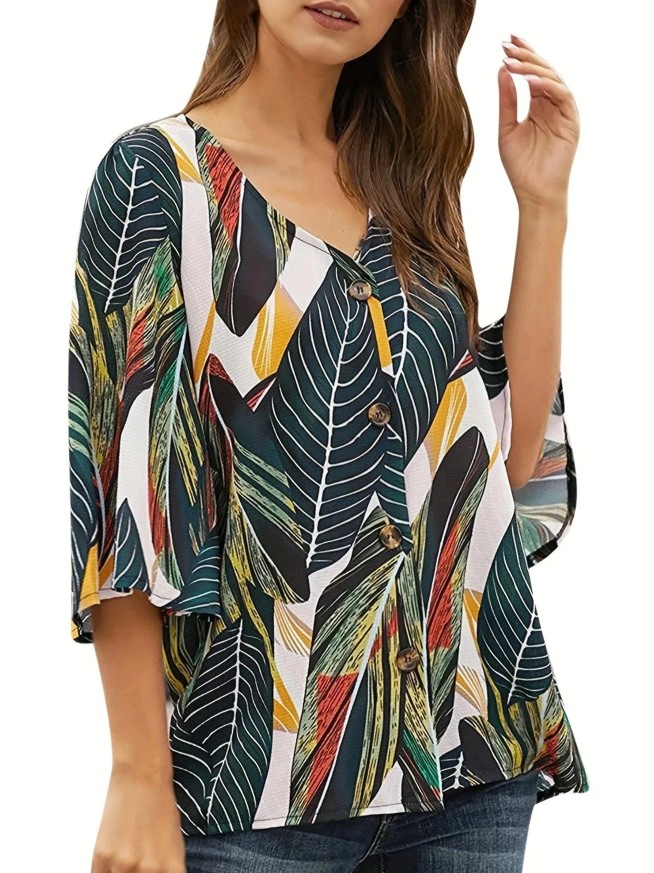 Vrouwelijke Blouse met Bloemenprint en V-Hals - StudioMarella