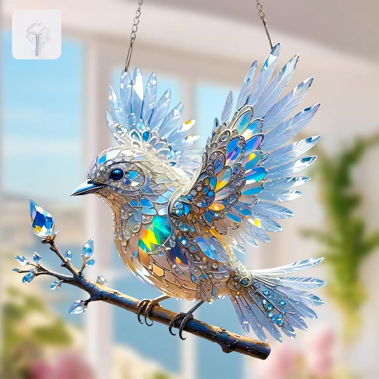 Kristallen Vogel Acryl 15x15cm 20x20cm Raamhanger Lichtreflecties Regenboog Woonkamer Raam Suncatcher Decoratie Cadeau Transparant