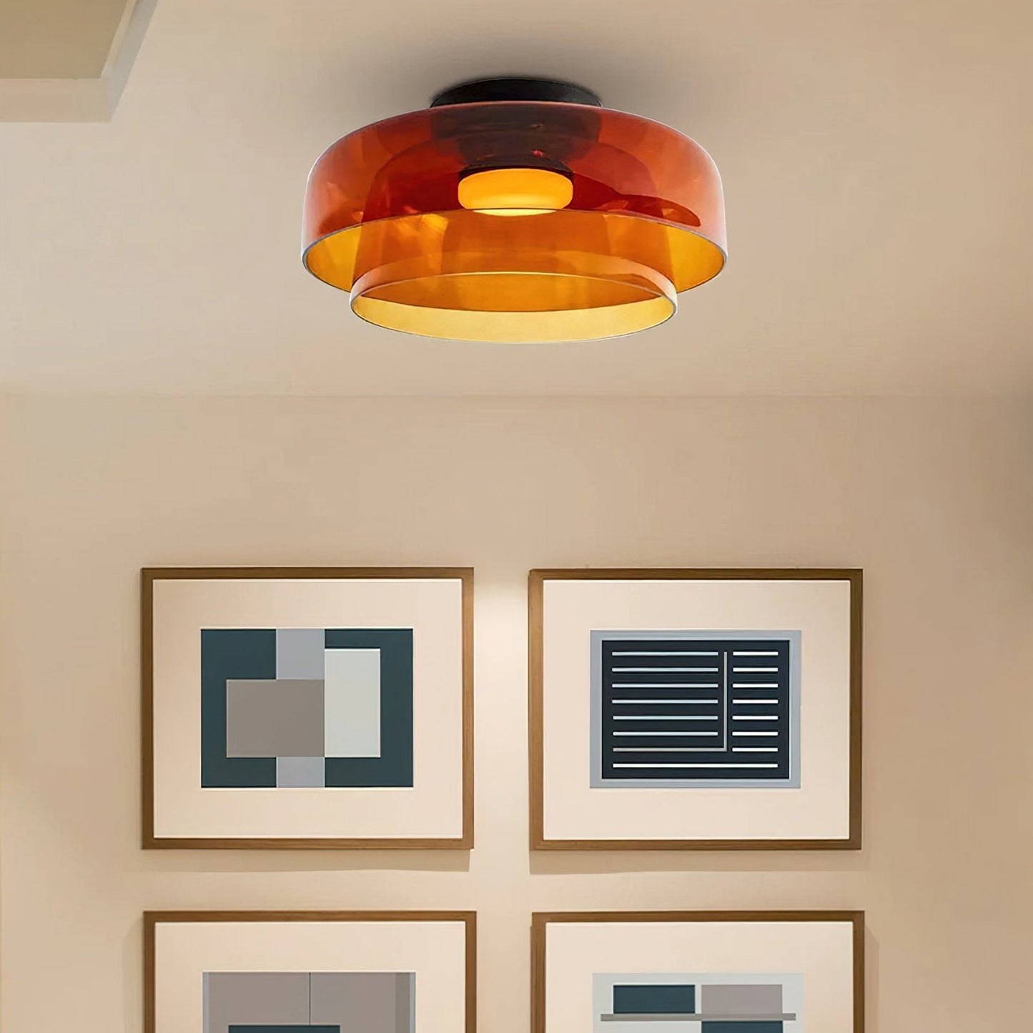 Plafondlamp Gelaagd Glas Metaal Zwart Groen Rookgrijs Oranje LED 32-42cm 3 Lichtkleuren