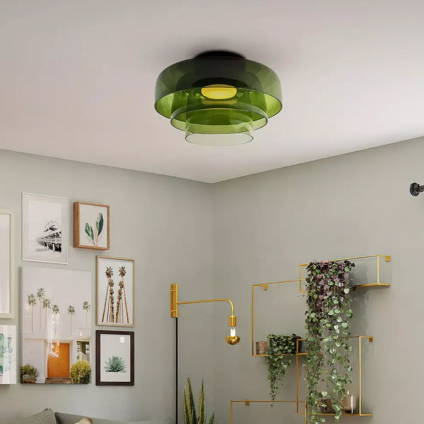 Plafondlamp Gelaagd Glas Metaal Zwart Groen Rookgrijs Oranje LED 32-42cm 3 Lichtkleuren