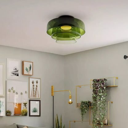 Plafondlamp Gelaagd Glas Metaal Zwart Groen Rookgrijs Oranje LED 32-42cm 3 Lichtkleuren