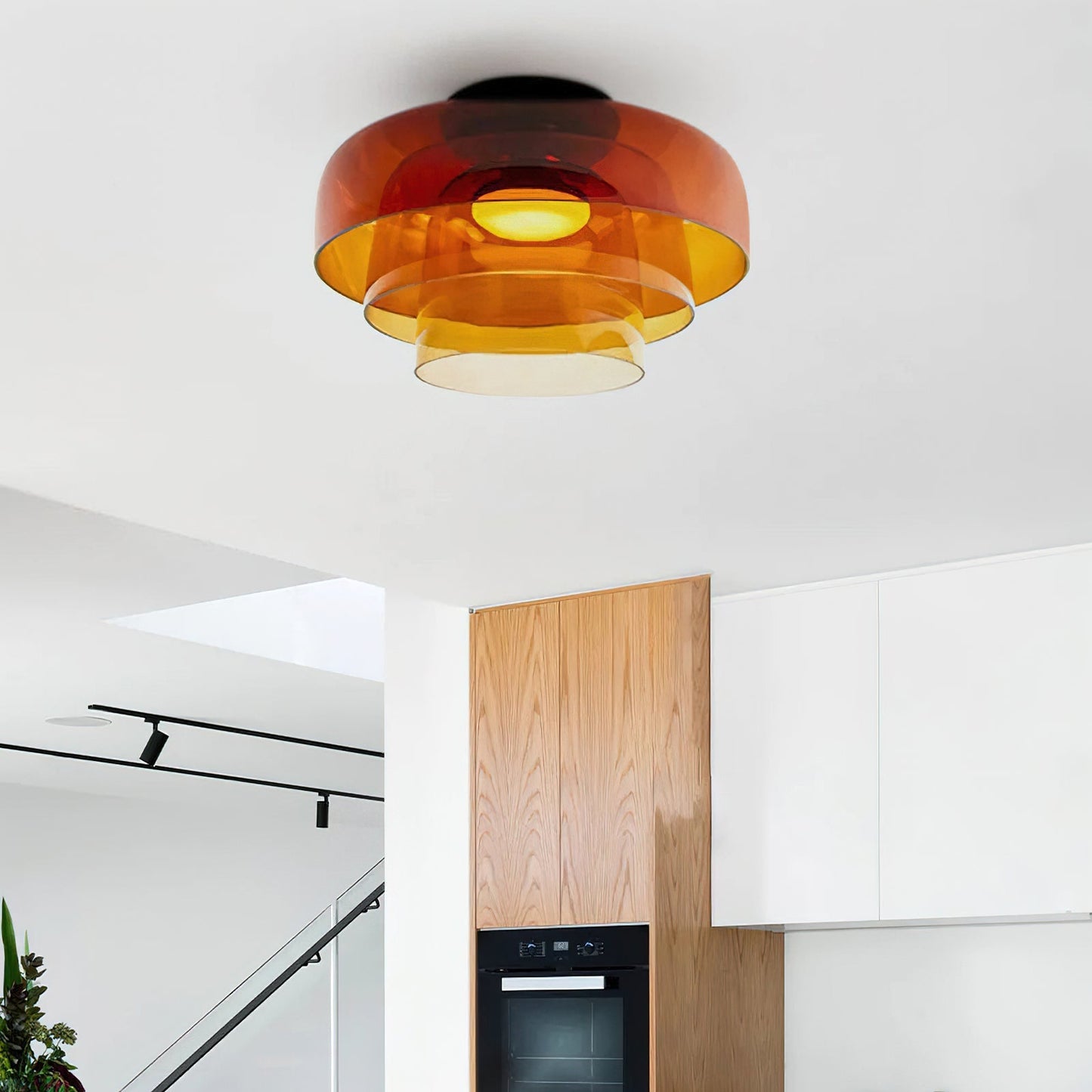 Plafondlamp Gelaagd Glas Metaal Zwart Groen Rookgrijs Oranje LED 32-42cm 3 Lichtkleuren