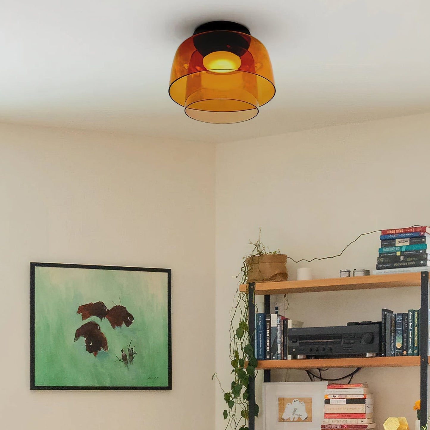 Plafondlamp Gelaagd Glas Metaal Zwart Groen Rookgrijs Oranje LED 32-42cm 3 Lichtkleuren
