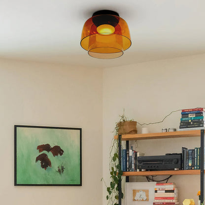 Plafondlamp Gelaagd Glas Metaal Zwart Groen Rookgrijs Oranje LED 32-42cm 3 Lichtkleuren