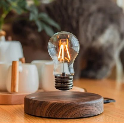 Magnetische Zwevende LED-Lamp met Walnoot Voet – Moderne Tafellamp voor Woonkamer