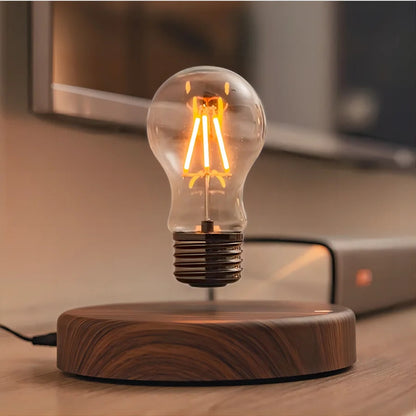 Magnetische Zwevende LED-Lamp met Walnoot Voet – Moderne Tafellamp voor Woonkamer