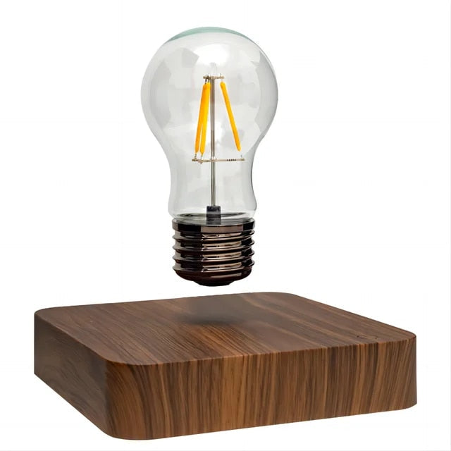 Magnetische Zwevende LED-Lamp met Walnoot Voet – Moderne Tafellamp voor Woonkamer