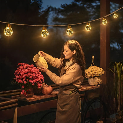 Solar LED Filament Lichtslinger Warm Wit 20 LED IP65 Waterbestendig Tuinverlichting Balkon Terras Feestdecoratie Retro Stijl Draadloos Energiezuinig Buitenverlichting Sfeerverlichting