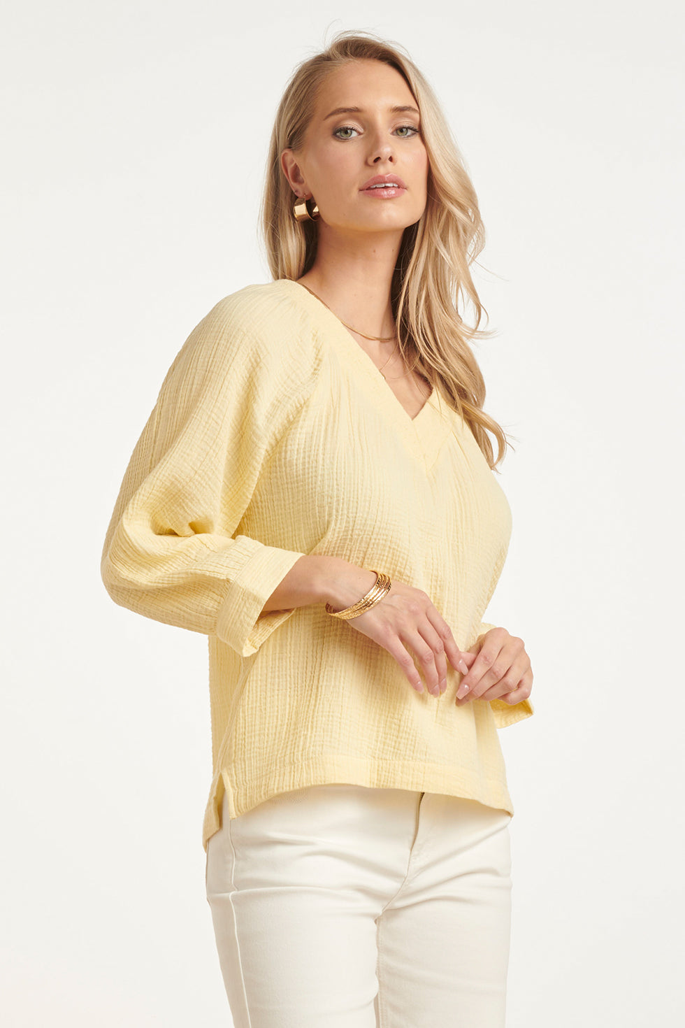 Lichtgele V-Hals Blouse Dames | Mousseline Tops Dames 7
