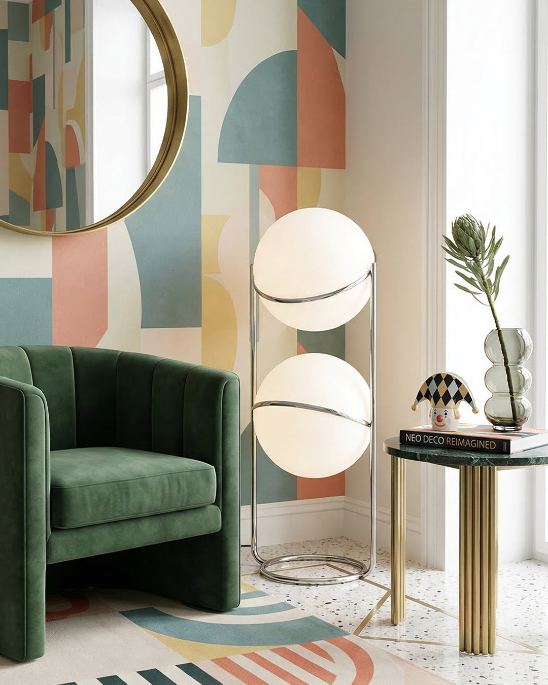 Moderne Vloerlamp met Chroomafwerking en Acrylbollen – Sfeervolle Verlichting voor Woonkamer en Slaapkamer