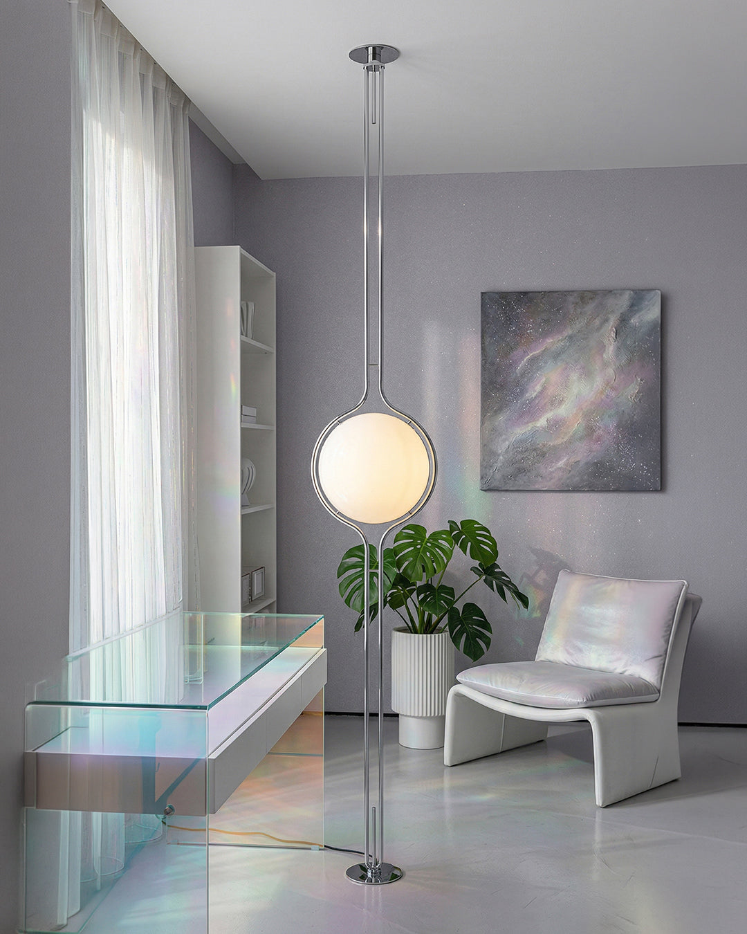 Moderne Vloerlamp met Chroomafwerking en Acrylbollen – Sfeervolle Verlichting voor Woonkamer en Slaapkamer