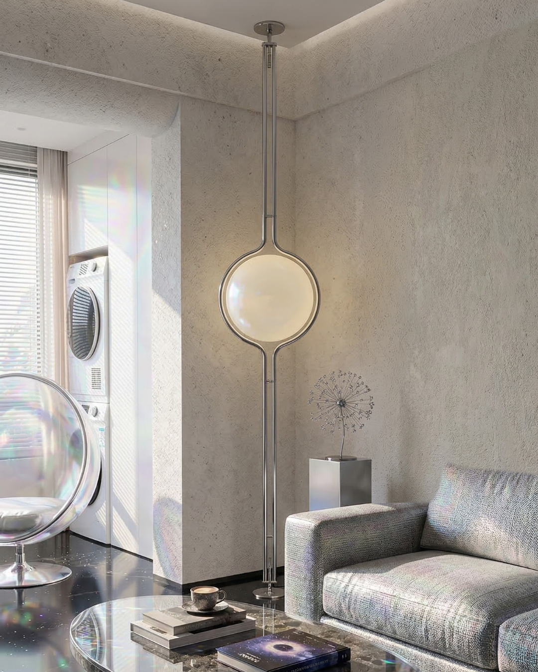 Moderne Vloerlamp met Chroomafwerking en Acrylbollen – Sfeervolle Verlichting voor Woonkamer en Slaapkamer