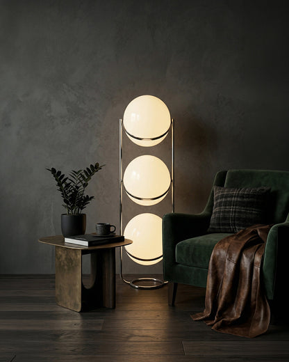 Moderne Vloerlamp met Chroomafwerking en Acrylbollen – Sfeervolle Verlichting voor Woonkamer en Slaapkamer