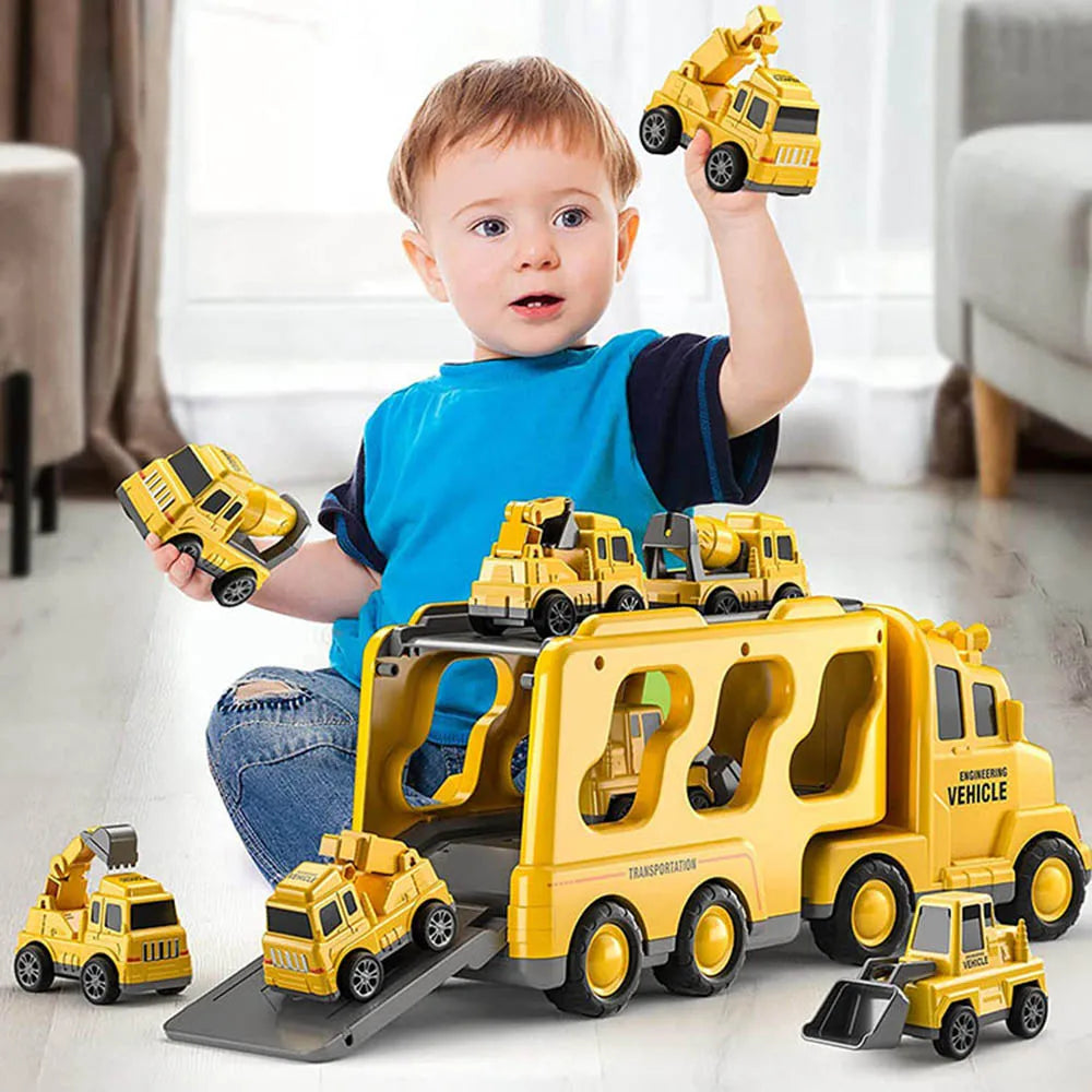 Speelgoed Autotransporter met Licht en Geluid voor Kinderen - Dubbeldeks Voertuigenset met Bergingsruimte