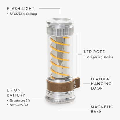 Multifunctionele LED-Lantaarn met USB-C-Oplading en 7 Lichtmodi – Compacte Campinglamp en Zaklamp in Één – Oplaadbaar – Met Draagkoord – Ideaal voor Outdoor, Kamperen en Noodgevallen