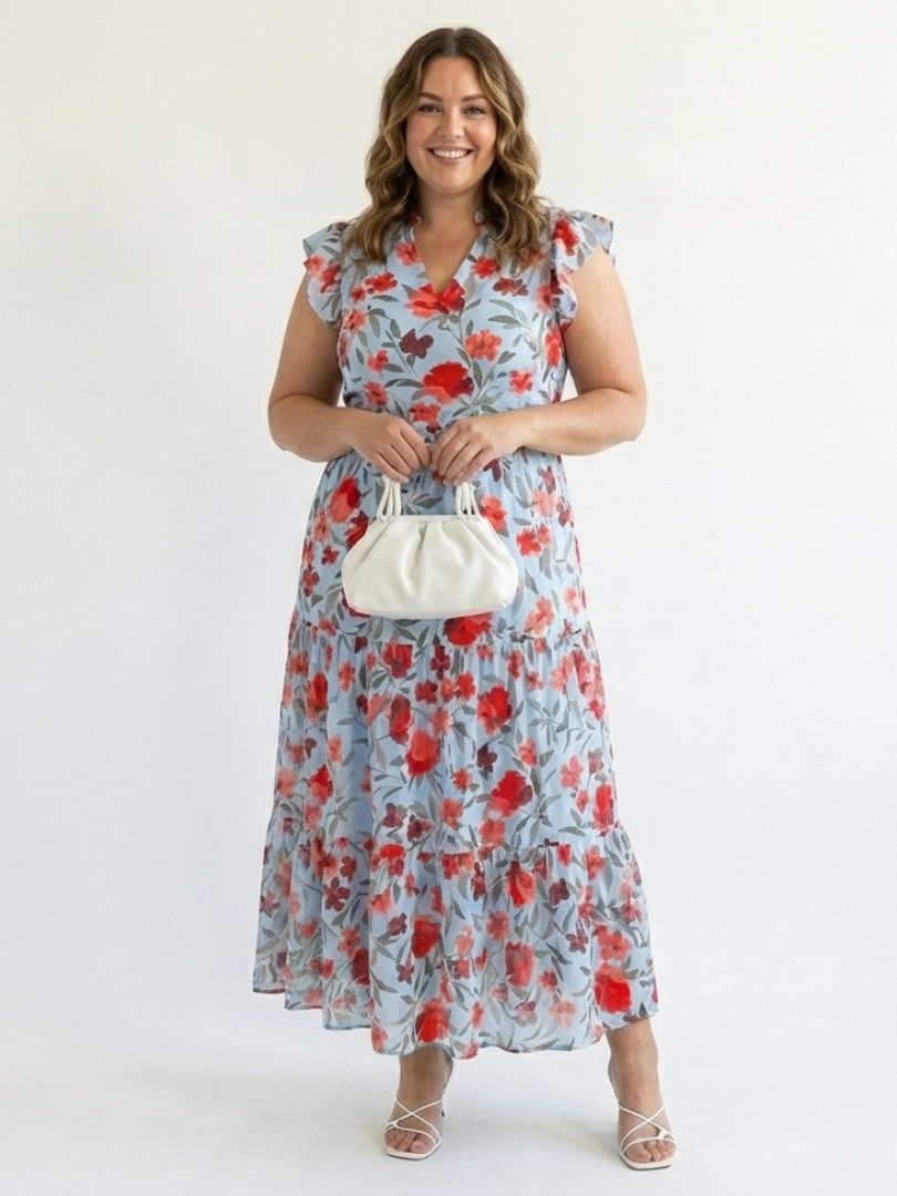 Lila Midi-jurk voor Vrouwen | Gelaagd Ontwerp met Bloemenprint 5