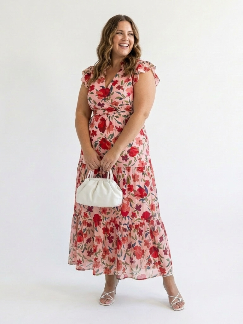 Lila Midi-jurk voor Vrouwen | Gelaagd Ontwerp met Bloemenprint 8