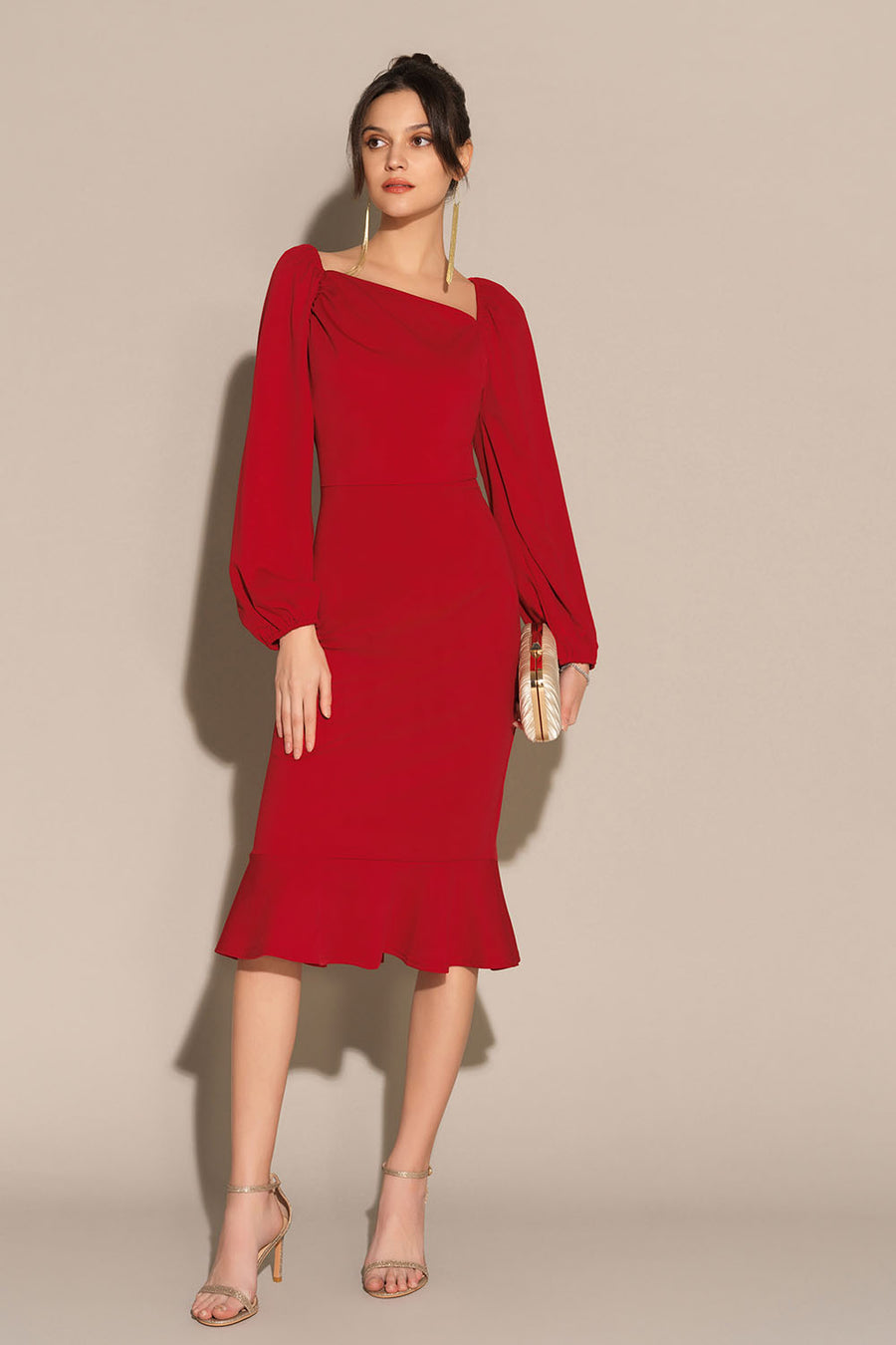 Midi Jurk Lange Mouw Lilian Stijl - StudioMarella