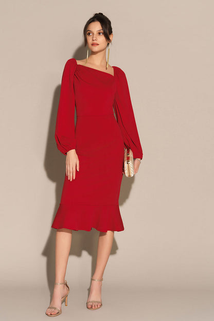 Midi Jurk Lange Mouw Lilian Stijl - StudioMarella