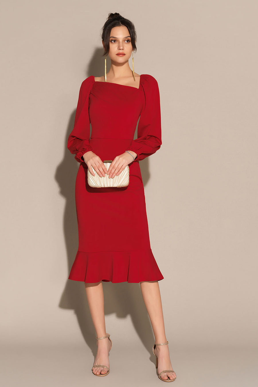 Midi Jurk Lange Mouw Lilian Stijl