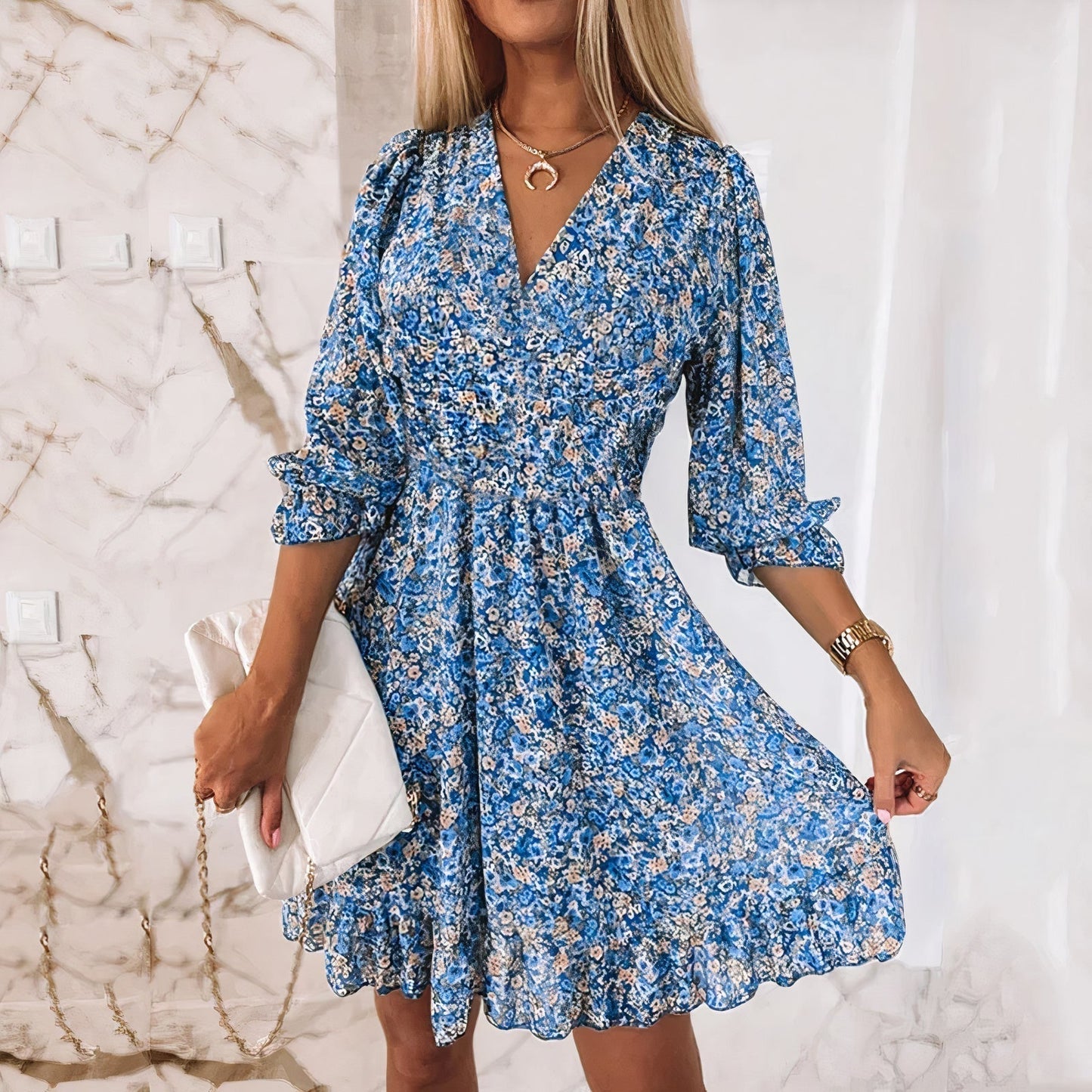 Zomerjurk Korte Jurk V-hals Licht Roze - StudioMarella