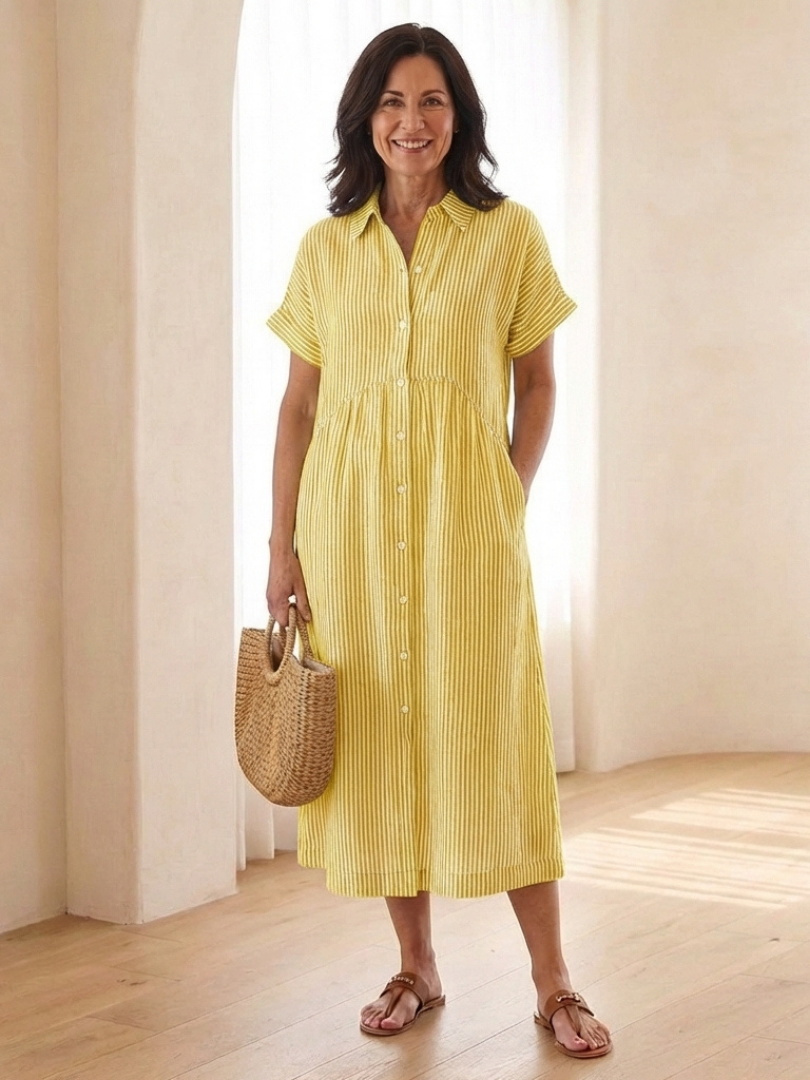 Lina Dames Midi-jurk | Ademend Katoen, Streeppatroon voor Zomer Kleding 3
