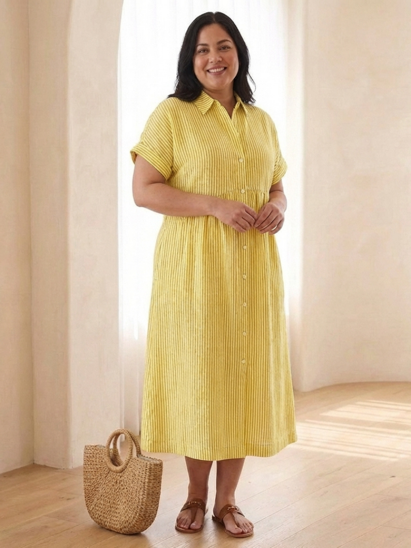 Lina Dames Midi-jurk | Ademend Katoen, Streeppatroon voor Zomer Kleding 4