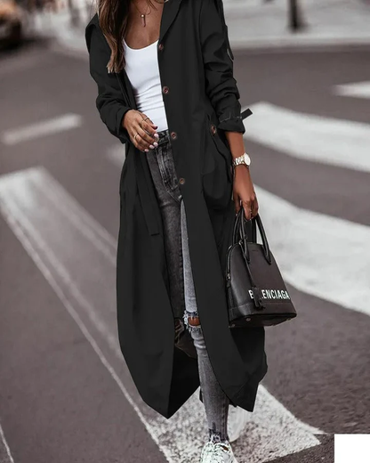 Dames Trenchcoat Zwart Waterdicht Met Capuchon Lange Regenjas - StudioMarella